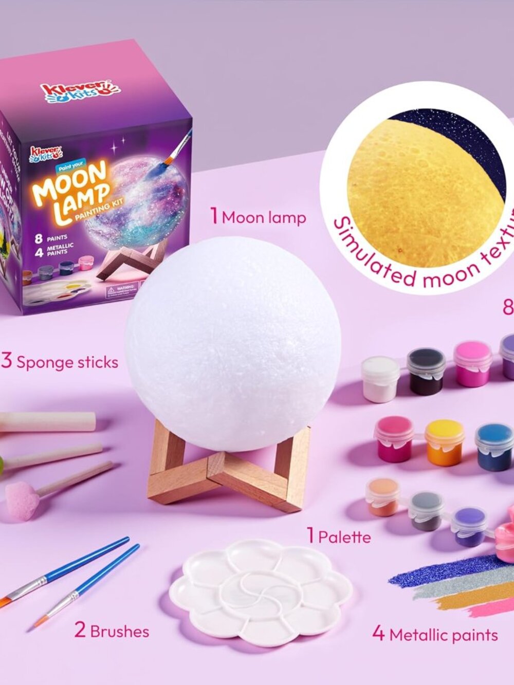 Klever Kits DIY 3D Moon Night Light Paint Your Own Moon Lamp Craft Kit Kids Gift